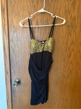 Black Homecoming Dress with Gold Sequin Bodice